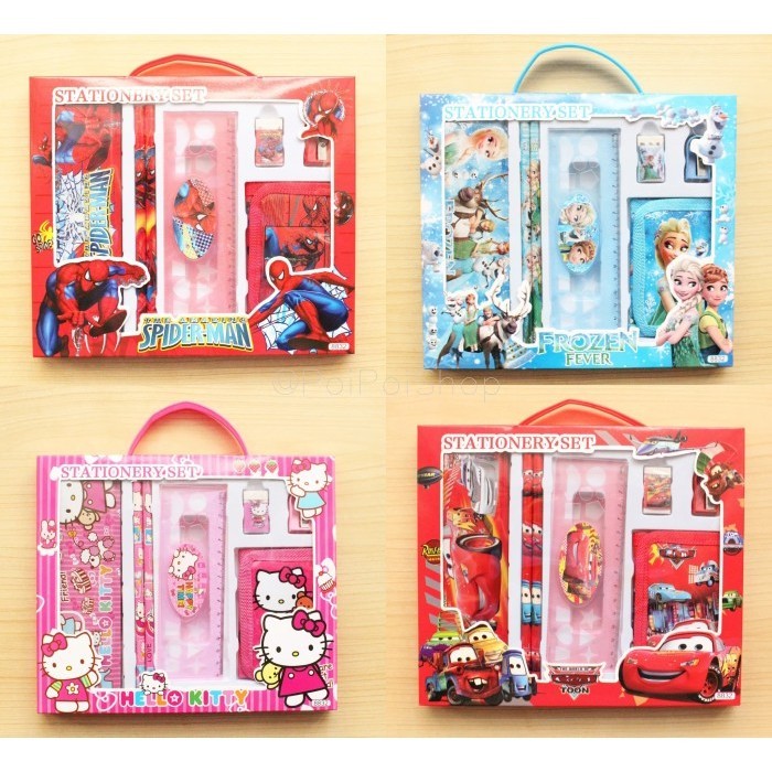 

best produk] Paket Set Alat Tulis Anak Sekolah Motif Karakter Kartun Box 7in1