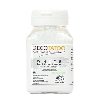 

Terlaris Pewarna Makanan Putih White Decotatoo Color powder fat Soluble 60.5 Gr SALE