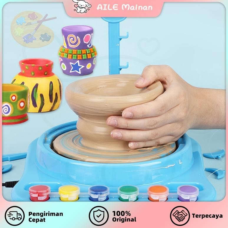 (DISKON) Mainan roda tembikar mini anak-anak Studio Seniman Aktivitas Kerajinan Mesin Keramik dengan