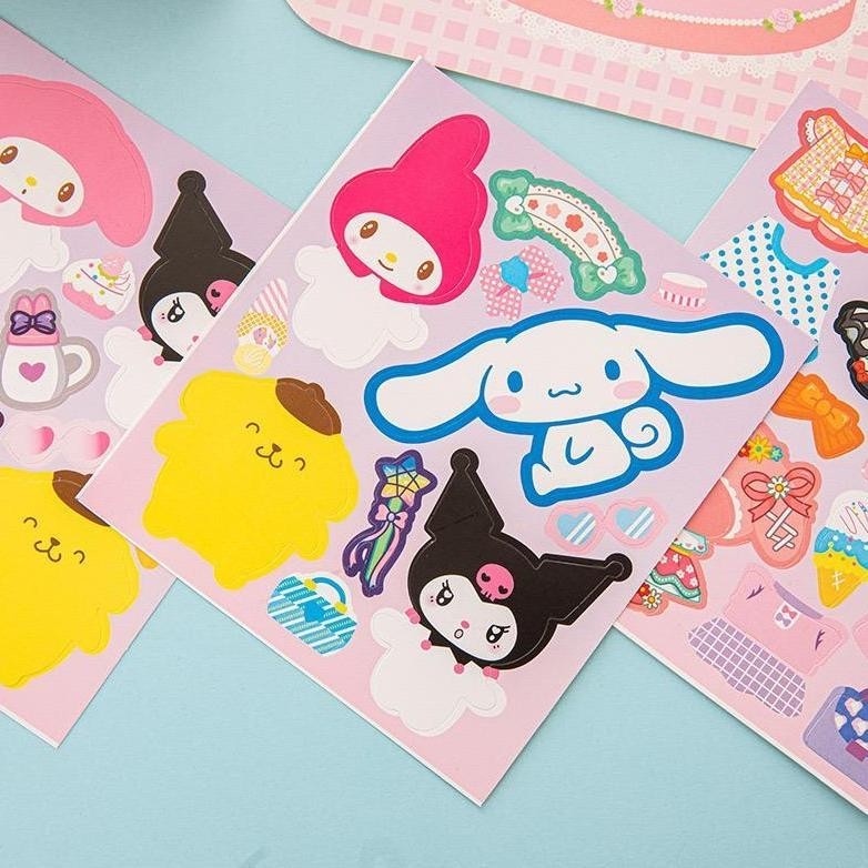 

WER MAINAN BUKU STICKER KARAKTER SANRIO / STICKER EDUKASI DIY ANAK DRESS UP WARDROBE SANRIO KUROMI MELODY TERLARIS