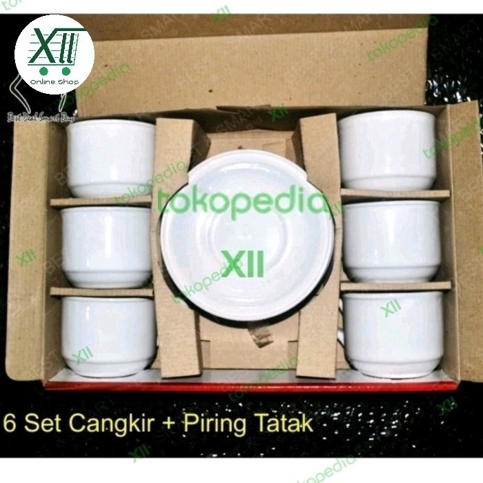 Nikura Tea Coffee Cup + Saucers Set 12 Pcs Cangkir Keramik Polos Warna