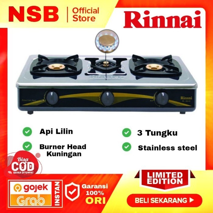 KOMPOR RINAI 2 TUNGKU STENLIS RINNAI RI-603E 3 TUNGKU STAINLESS