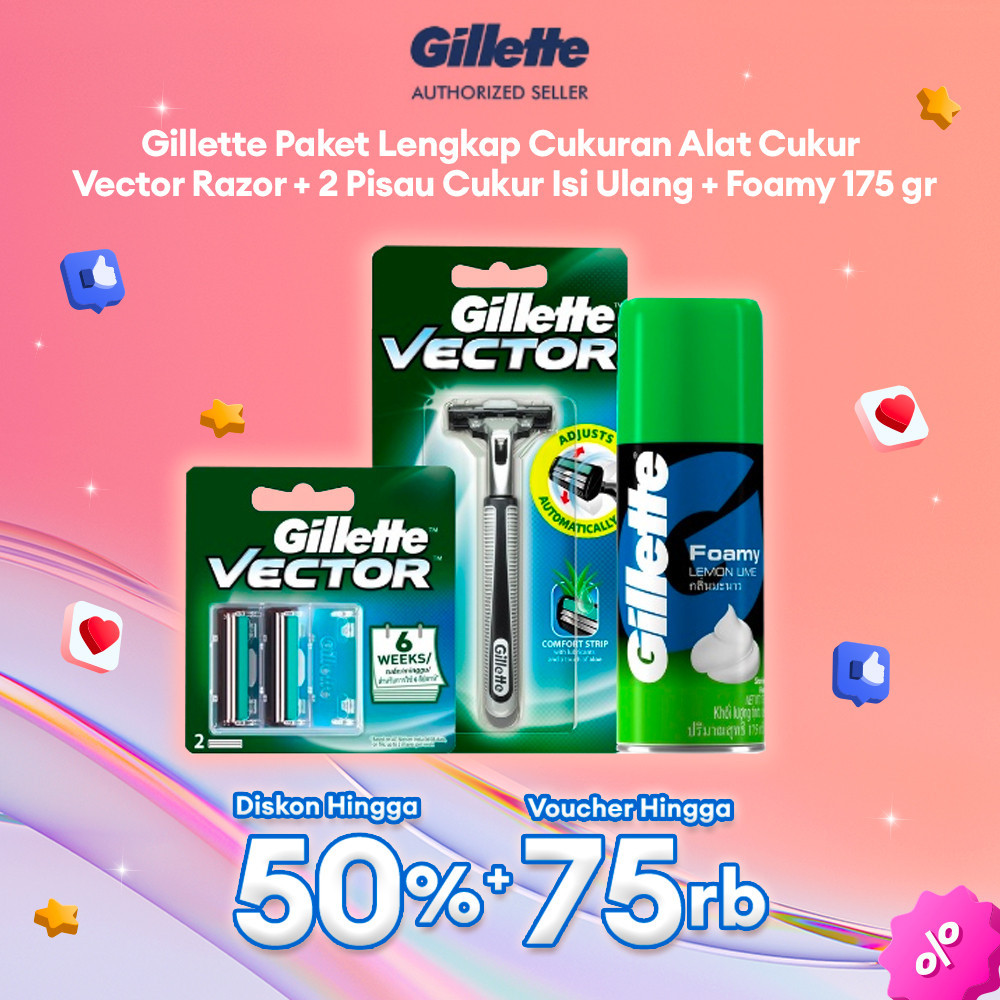 Gillette Set Pencukur Vector Razor + 2 Pisau Cukur Refill + Foam Krim Cukur Lemonlime 175 gr