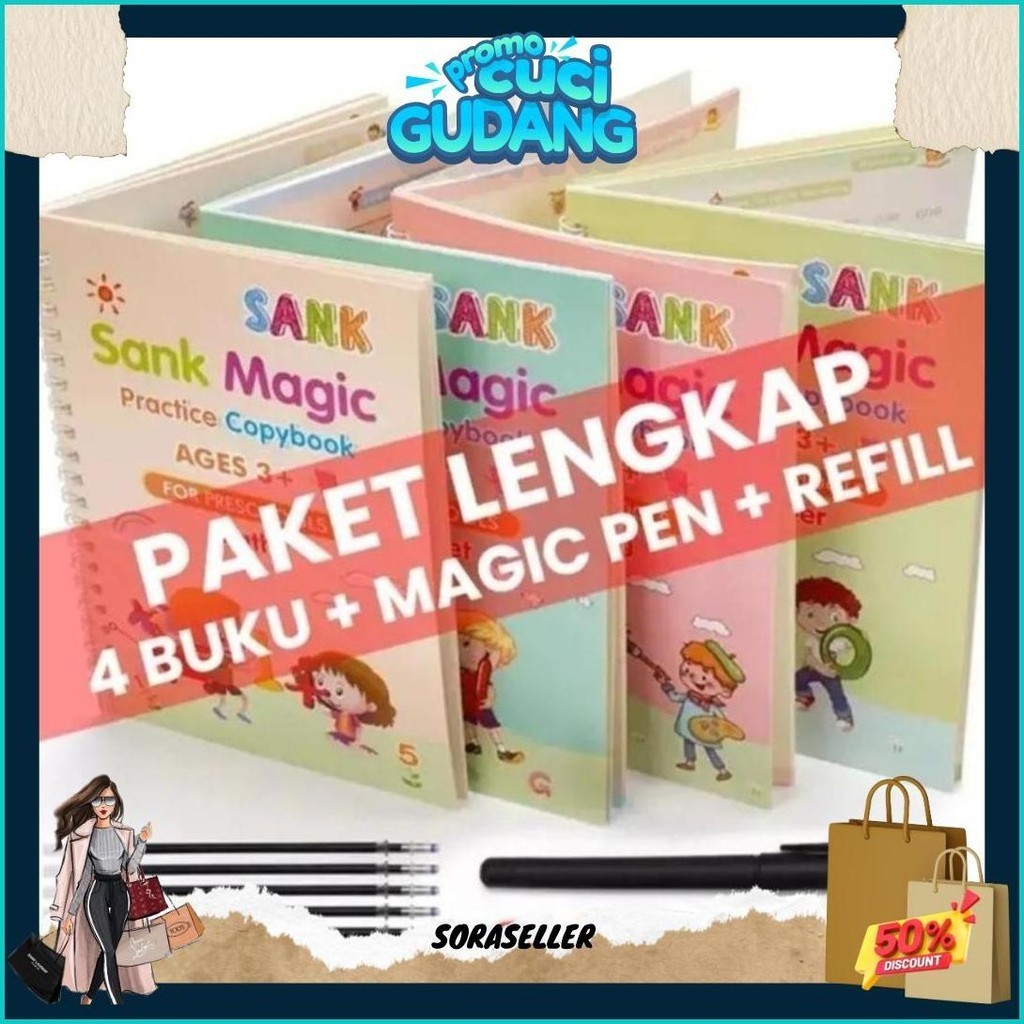 

(Dyi) 1 Set Dapat 4 Buku Pena Magic Practice Book Belajar Alfabet Lukisan Aritmatika