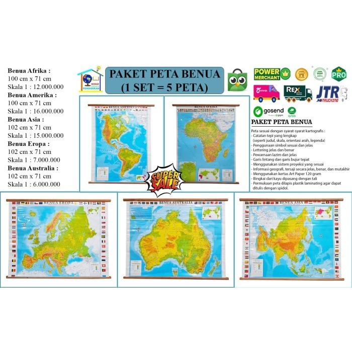 Ars Paket Peta Benua (Bingkai) - (1 Set = 5 Peta Benua)
