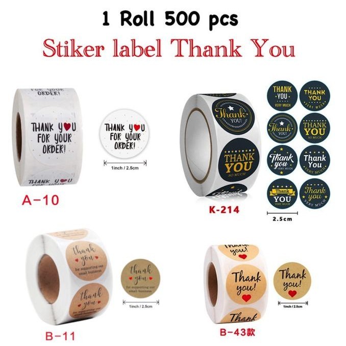 

@#@#@#] Stiker Thank You 1 Roll Isi 500 Pcs Sticker Label Tempel