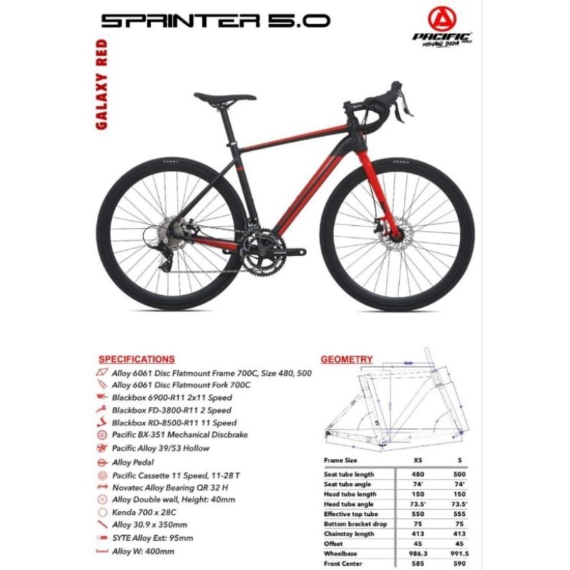 Sepeda Balap RoadBike Pacific Sprinter 5.0 Alloy 2x11 Speed