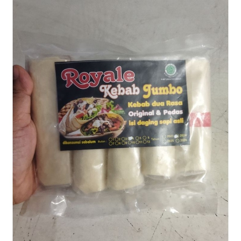 

Kebab Jumbo Royale 1 kemasan ada 2 rasa Original dan pedas isi 5 pcs