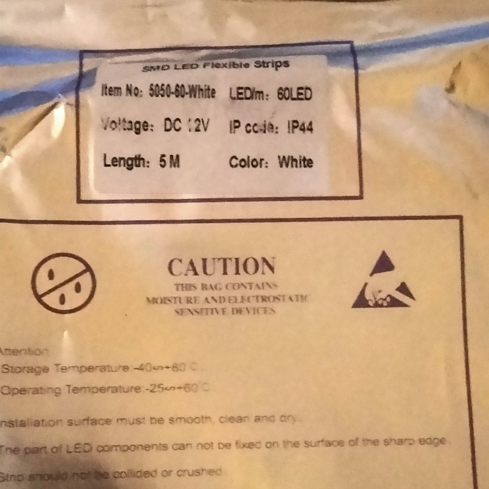 Led Strips Flexible Smd 5050 Putih Dc 12V Ip44 Waterproof Gratis Ongkir