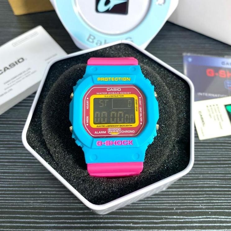 TERLARIS [FULL SET] Jam Tangan Wanita G-Shock DW5600 Dua Warna Strap Rubber Tahan Air Bisa Dibawa Be