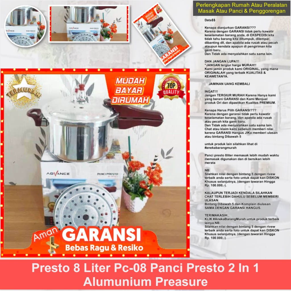 Presto 8 Liter PC-08 Panci Presto 2 in 1 Alumunium Preasure