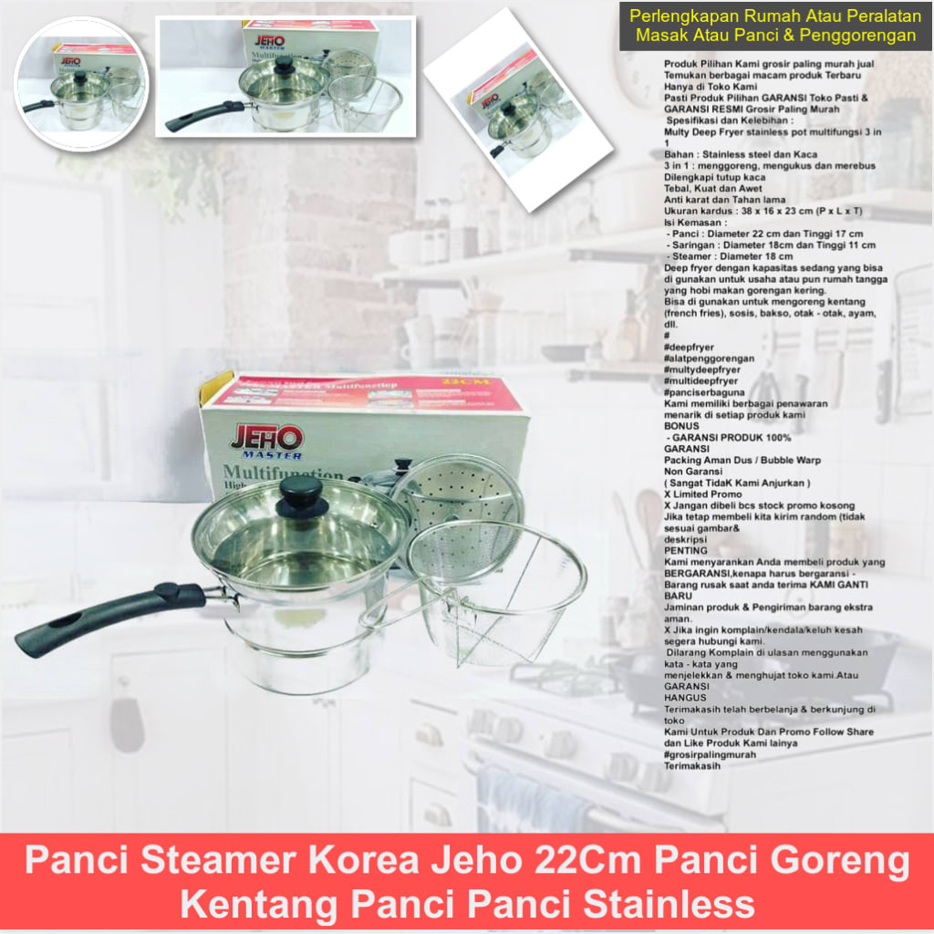 Panci Steamer Korea Jeho 22Cm Panci Goreng Kentang Panci Panci Stainless