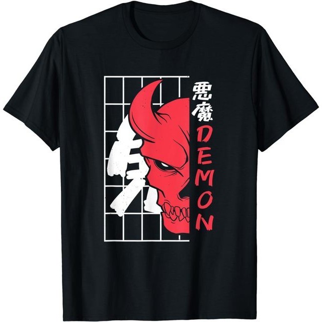 Wajah Iblis Jepang Oni Tengkorak Iblis Harajuku Kaus Estetika Gaya Jepang 2000-an Kemeja Pakaian Y2K