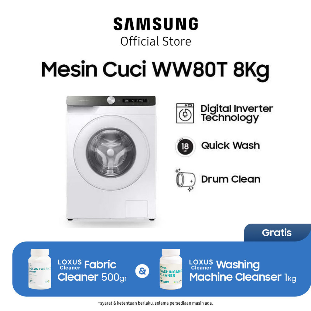 Samsung Mesin Cuci Front Loading 8 Kg dengan Ecobubble™, AI Control, Steam - WW80T504DTT/SE