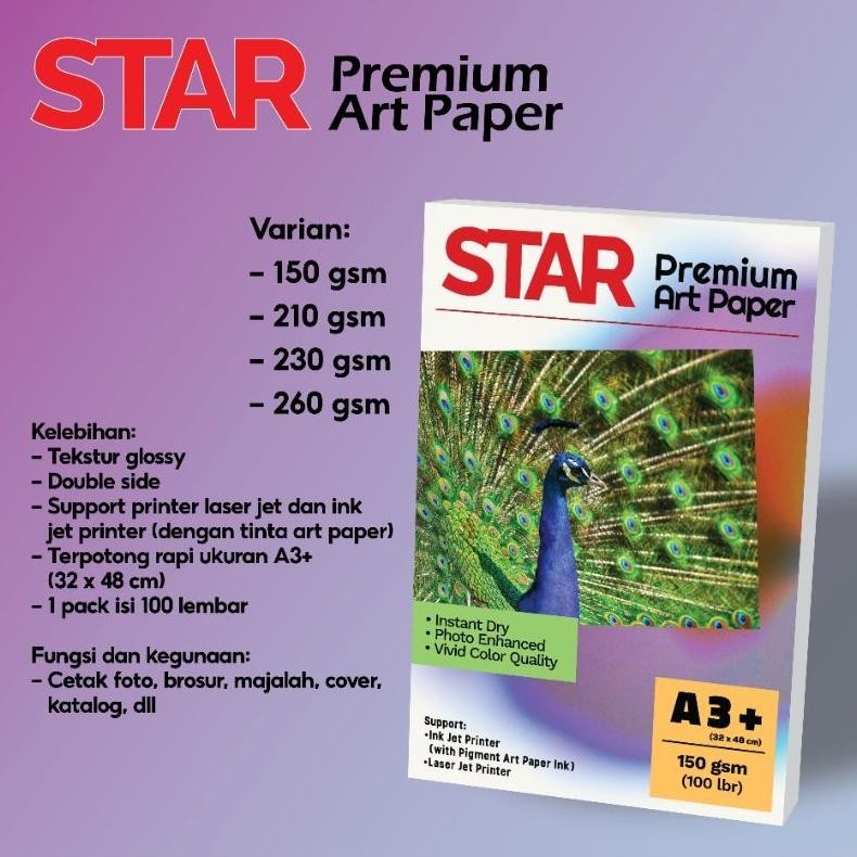 

GV23 Kertas Art Paper STAR A3+ (A3 Plus) isi 100 lembar 150/210/230/260 gsm Hemat