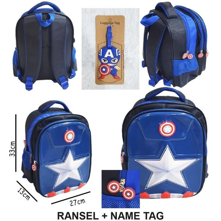 Tas Ransel Sekolah Tk Captain Glossy Alucard 3Res Import + Name Tag Ready