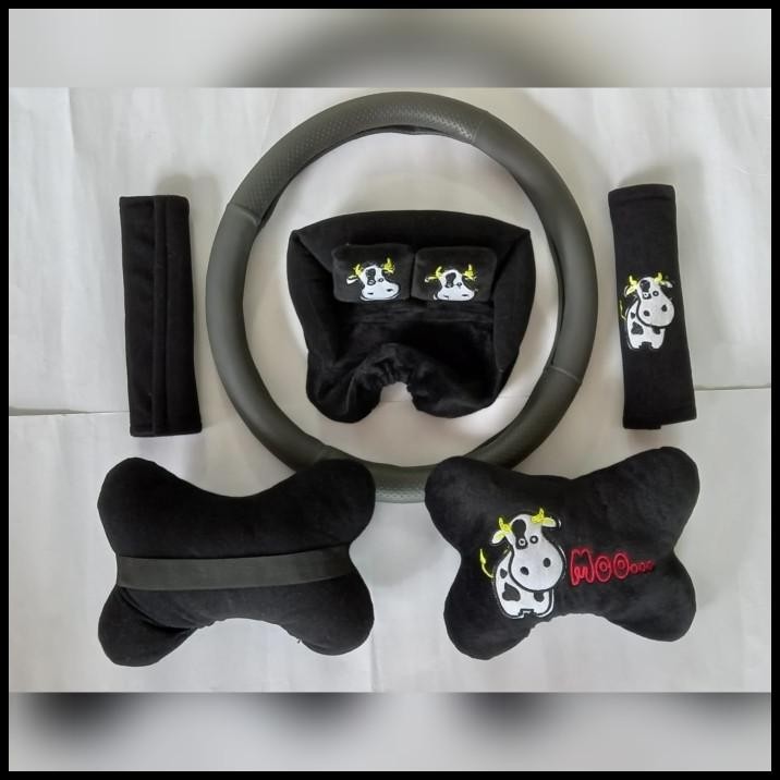 TERMURAH PAKET BANTAL CAR SET 3IN1 MOTIF ANAK SAPI PLUS SARUNG STIR VARIAN ABU