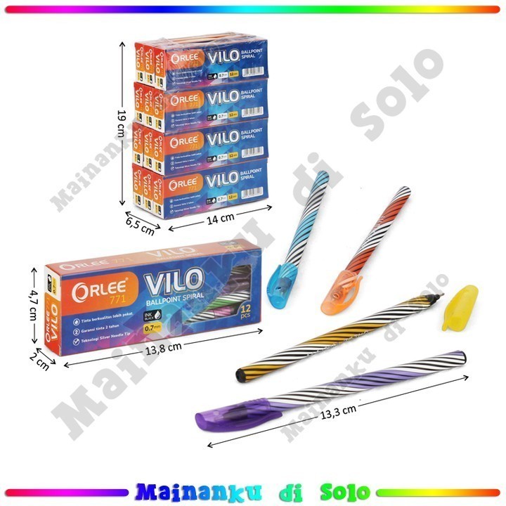 

[Mainanku] [GROSIR 12 Pcs] Bolpoin Hitam 0,7 mm Vilo Ballpoint Spiral Peralatan ATK