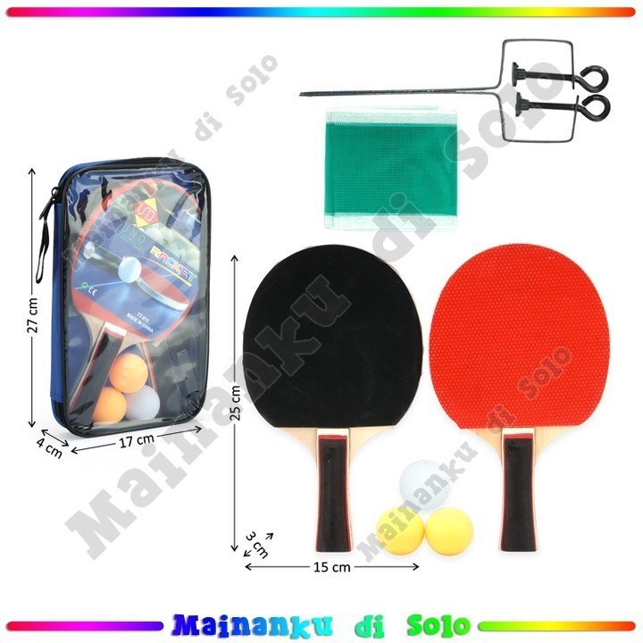 [Mainanku] Bet Pingpong 2 Pcs + Bola 3 Pcs + Net Tenis Meja Racket Tas - 31762