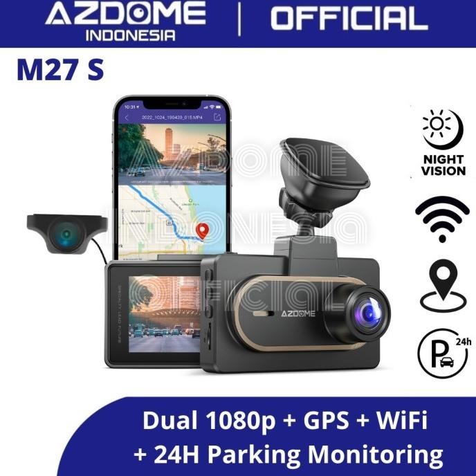 Azdome M27S Dual Camera Dashcam Gps Wifi Dash Cam Mobil M27