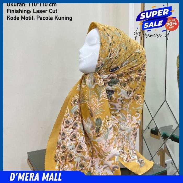 HIJAB SEGI EMPAT VOAL EKSKLUSIF MOTIF MERAK KUNING