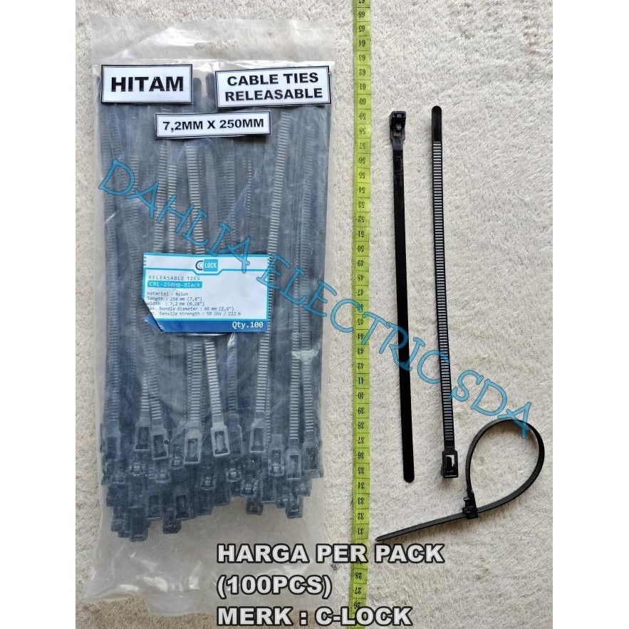 

@=@=@=@=] CABLE TIES RELEASABLE 7,2MM X 250MM C-LOCK HITAM 1 PACK (100 PCS)
