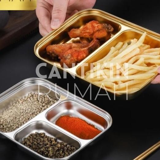 Piring Makan Anak Sekat Stainless Emas Sus 304 Kids Bento Plate Gold