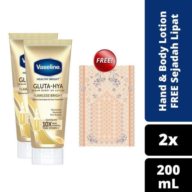 Vaseline Hb Gluta Hya Flawless Bright 200Ml Isi 2 Free Sajadah Lipat