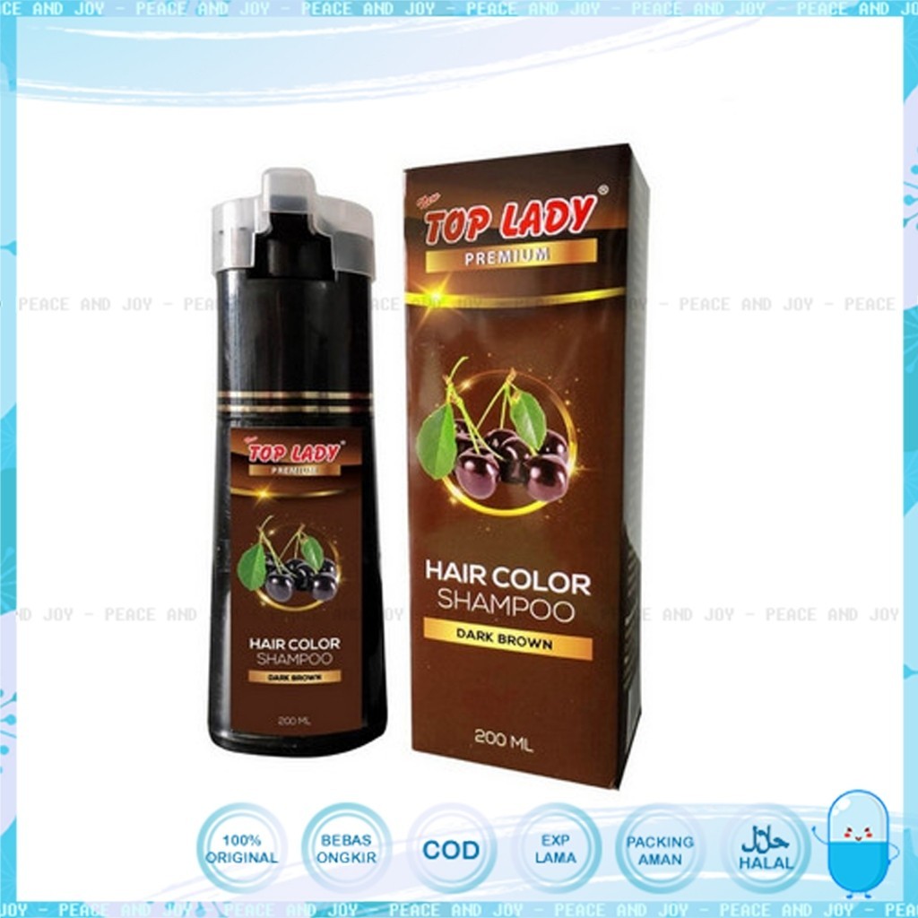 TOP LADY PREMIUM HAIR COLOR SHAMPO NATURAL DARK BROWN 200 ML CAT RAMBUT COKLAT TUA DIJAMIN ORIGINAL