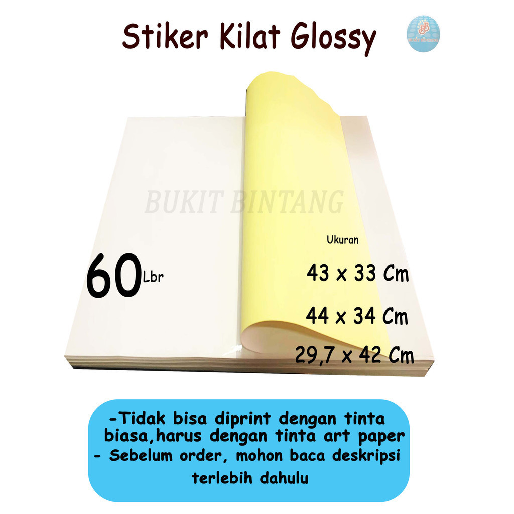 

Stiker Chromo / Stiker Kilat / Stiker Glossy Ukuran 43 x 33 Cm , 44 x 34 Cm , 29,7 x 42 Cm , Isi 60 Lembar