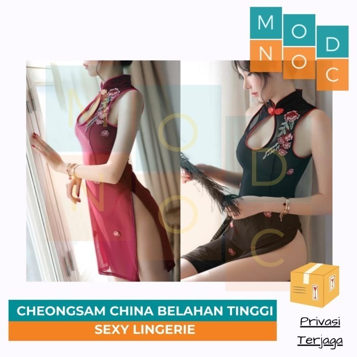 TERBARU Sexy Lingerie Dress Chongsam Model China Belahan Tinggi Transparan