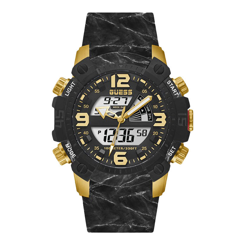 Jam Tangan Pria Guess Slate GW0421G2 Men Black Digital Analog Dial Black Rubber Strap