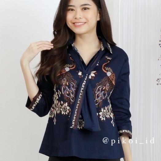 Atasan Batik Wanita Ern / Baju Batik Syal Leher Kerah Dasi Batik