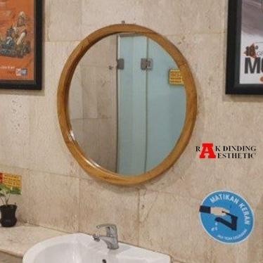 Cermin Lis Kayu Aesthetic Scandinavian Vintage Cermin Dinding Bingkai Frame Kayu Bulat Gantung Tempe