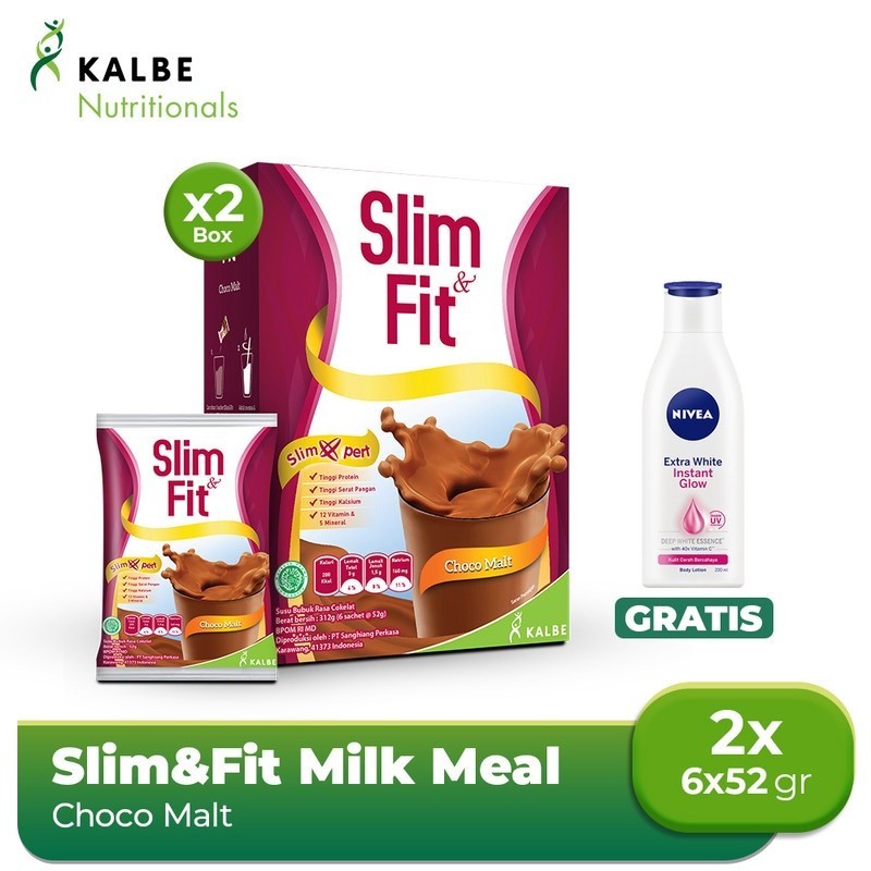 Buy 2 Slim&Fit Milk Meal Choco Malt 6x52 gr Free Nivea Body Lotion