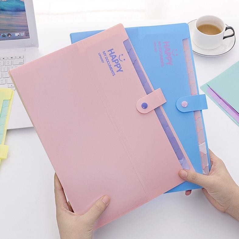 

BISA COD Winzige A4 Tas File Lucu 12 Sekat Indeks Bahan Aesthetic 12 Slot Document Bag A4 File Folder Organizer un-140