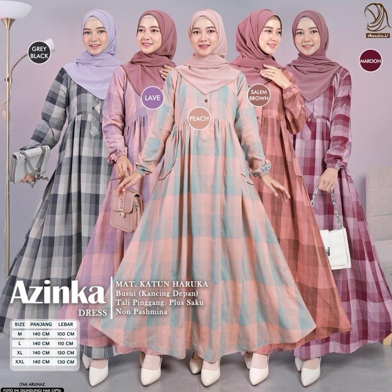 Gamis Wanita Remaja Kekinian Azinka Dres Dres Katun Hara Kotak Kotak Annaira