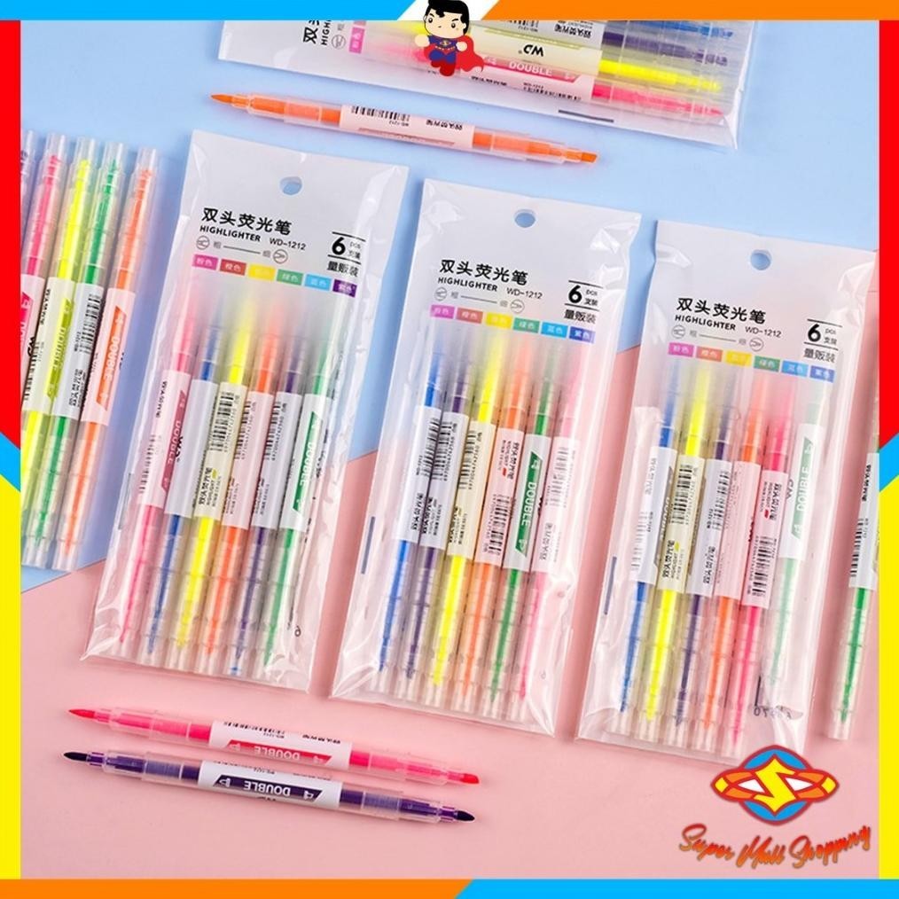 

ii-99 SMS Set Highlighter Dua Sisi Warna isi 6Pcs Pen 2 sisi Diary Marker Stationery Lucu Unik Penanda Buku Warna Warni Pena Penanda Kepala Ganda 2 Arah Murah