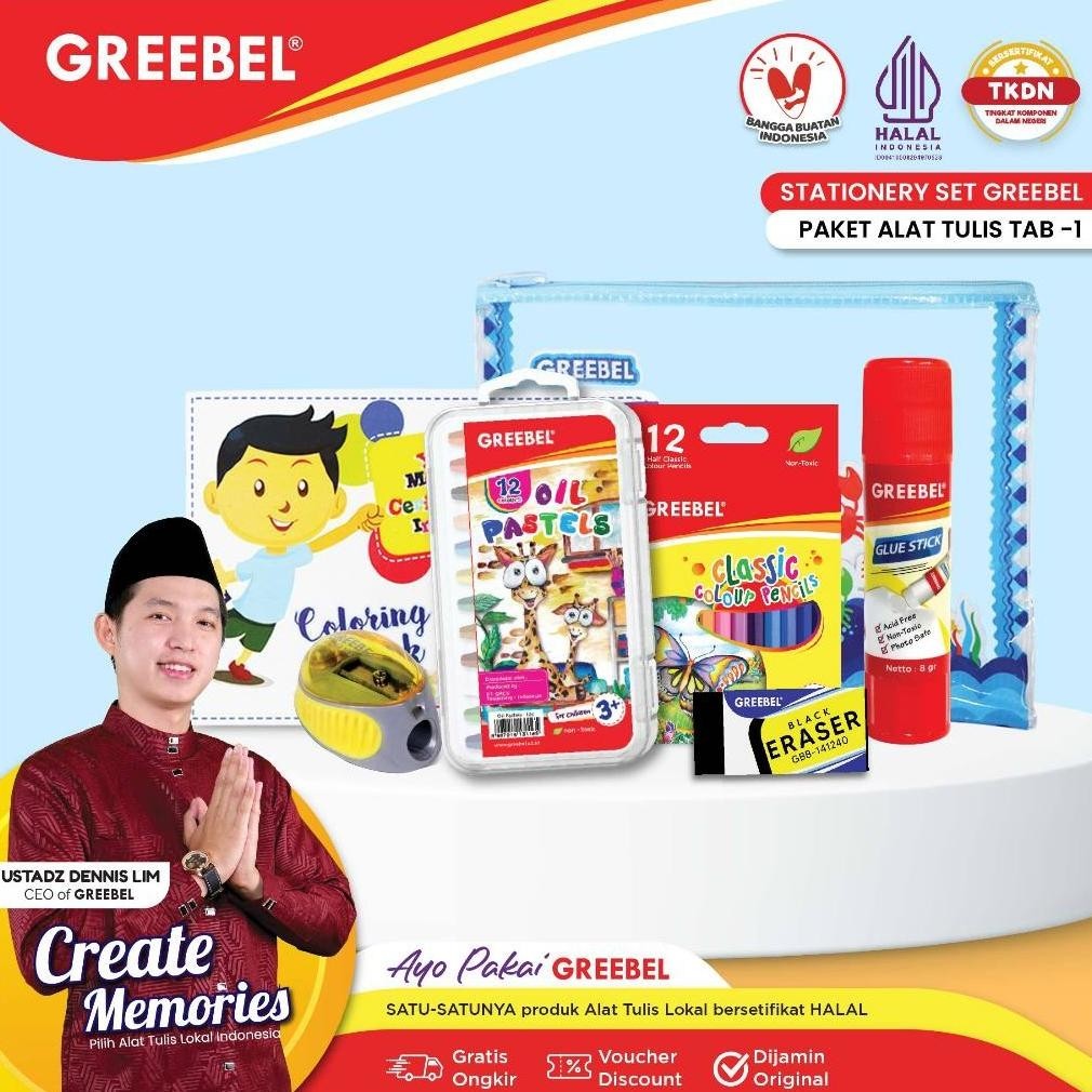 

ede-78 GREEBEL Paket Alat Tulis TAB-1 /Stationary/Stationery Set alat tulis ATK krayon pensil warna pen penghapus anak Viral