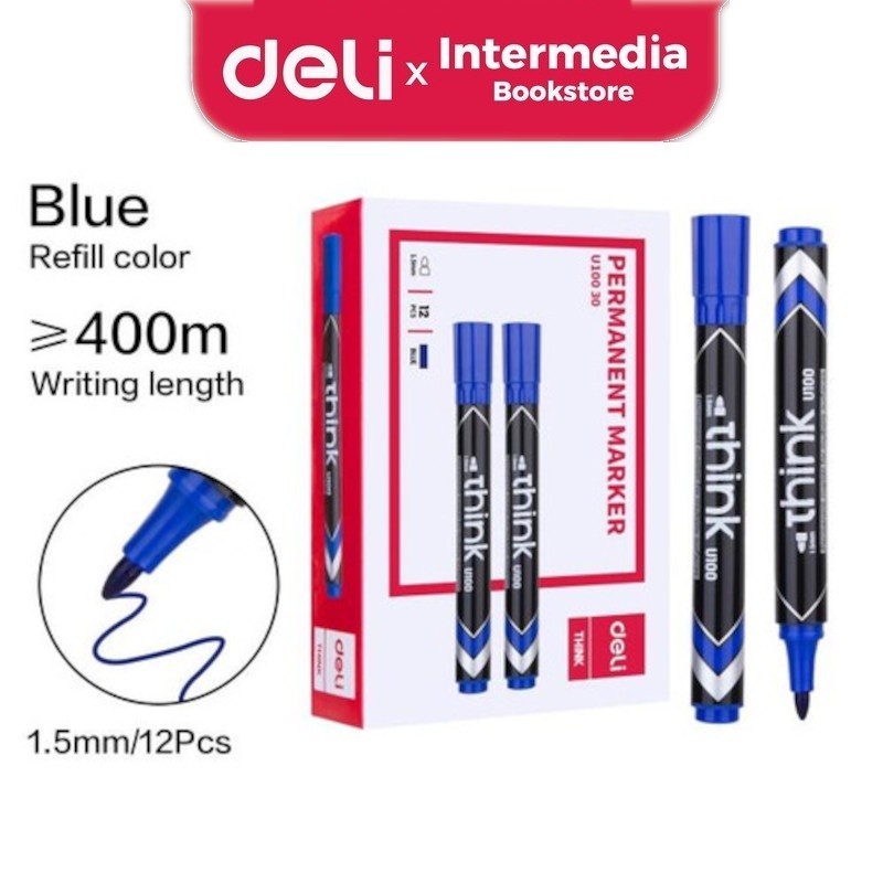 

Deli Spidol Permanen EU10030 Permanent Marker warna Biru