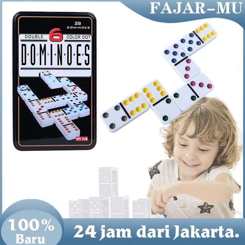 Gratis Ongkir Batu Domino Batu Game Bahan Melamine + Kotak Kaleng Set Game Domino Batu Set Balok Teb