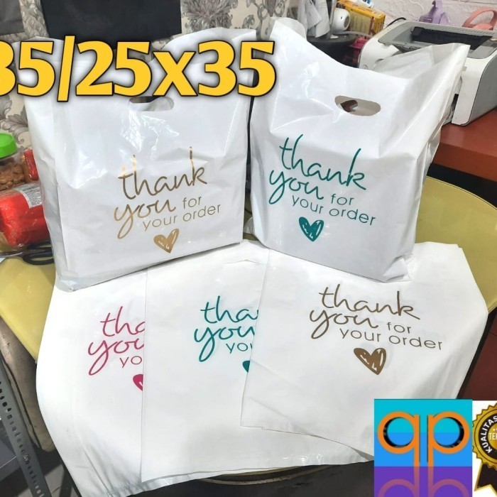 

HRG DISKON (isi 50pcs uk 25x35 Lipat Samping) Kantong plastik PE motif thank you