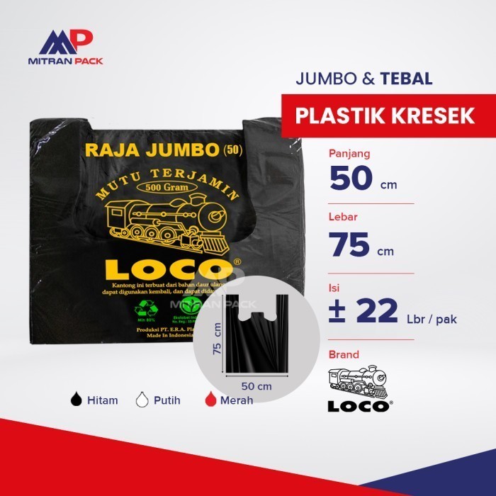 

DISKON Kantong Plastik Kresek Hitam HD Tebal Loco uk. 50 Jumbo
