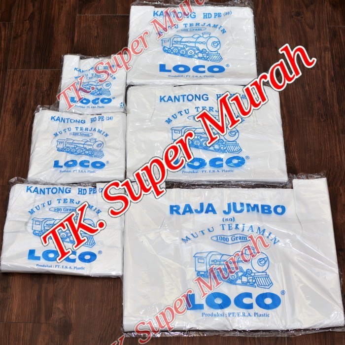 

JUAL Kantong plastik kresek putih tebal uk.50 extra jumbo merk Loco