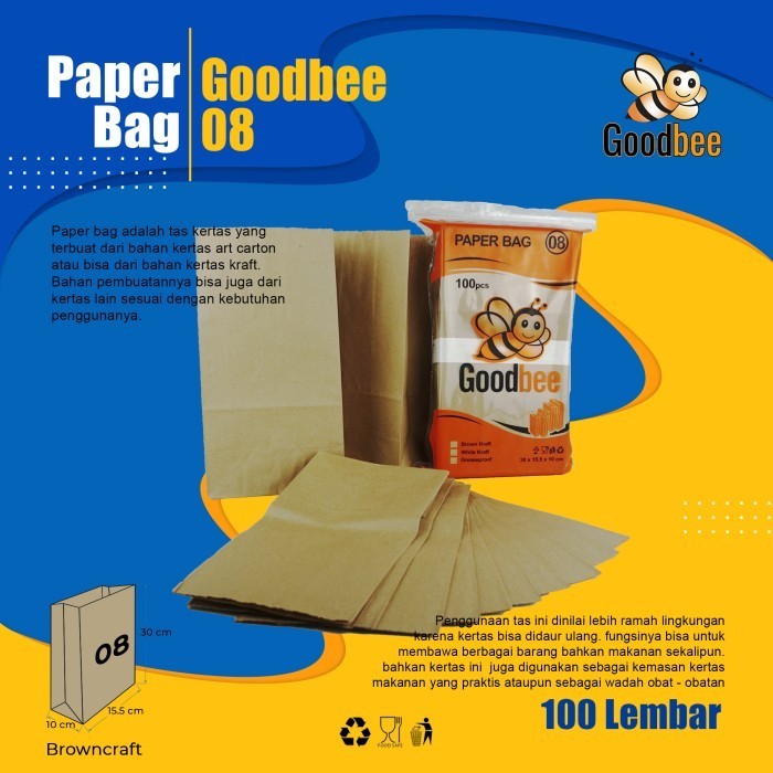 

HOT SALE PAPER BAG Goodbee - KODE 08-BROWN KRAFT -KANTONG KERTAS ROTI ISI100PCS
