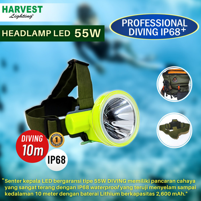 55W HEADLAMP PROFESSIONAL DIVING IP68 HARVEST LED SENTER KEPALA SELAM