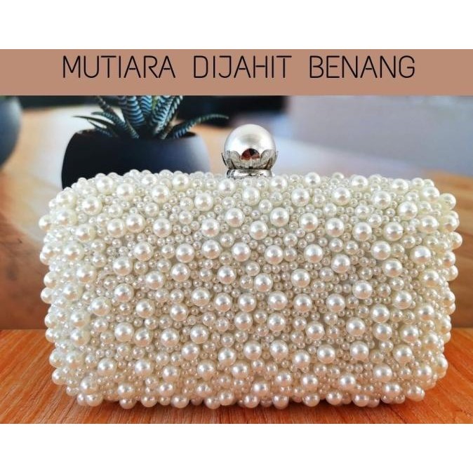 Tas Pesta Box Clutch Wanita Mutiara Elegan Mewah Import white 702700