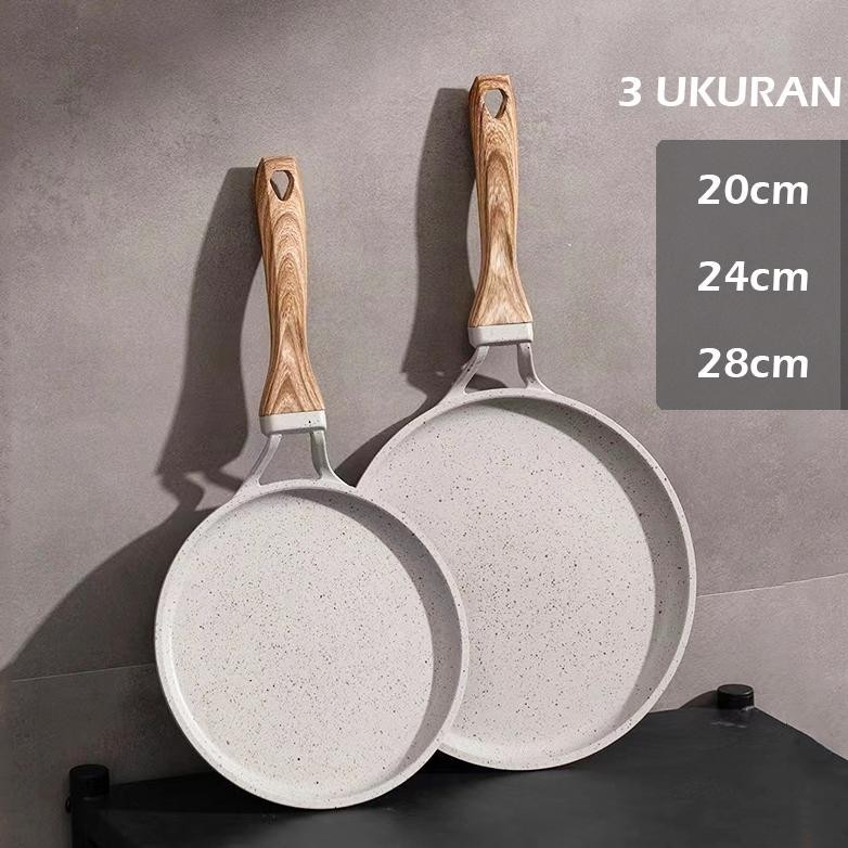 Murah S&S Crepes Pan Wajan Penggorengan Putih 20cm 24cm 28cm Wajan Sarapan Anti Lengket Wajan Dadar 