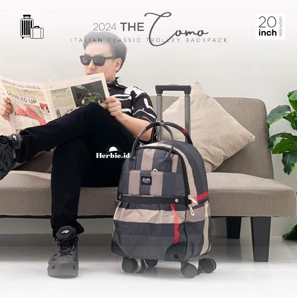 [THE COMO] TAS RANSEL TROLI LIPAT THE COMO KOREA BARLEY BAHAN PARASUT ANTI AIR RODA 4 KABIN PESAWAT 