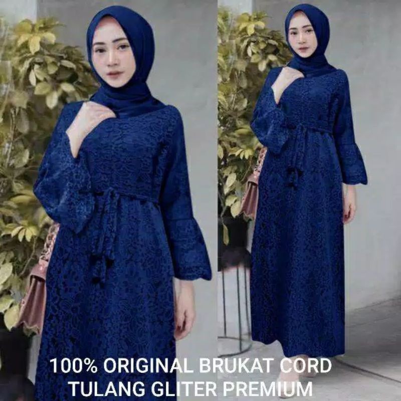 Hot Promo Size L Xl Xxl Gamis Brukat Yasina / Maxi Brukat Yasina / Baju Muslim Jumbo Pesta Hajatan